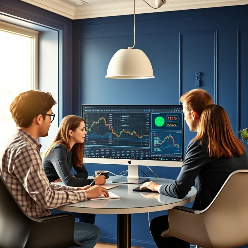 Malý tým Dílny Horák u monitoru s finančními daty v pražské kanceláři